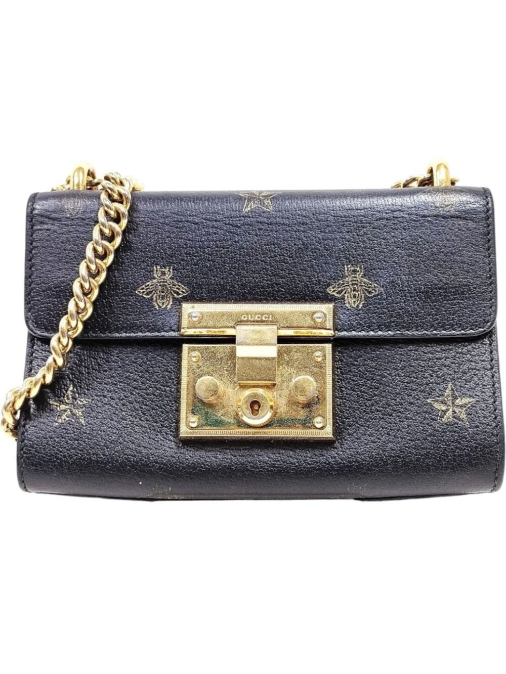 (S6) Gucci Shoulder Bag Black Leather